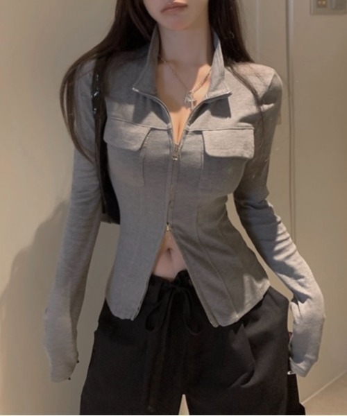 NANEA(ナネア)の「ポケット付きダブルジップハイネックトップス(Tシャツ/カットソー・レディース・グレー・SMALL/MEDIUM/LARGE)」の6枚目の写真