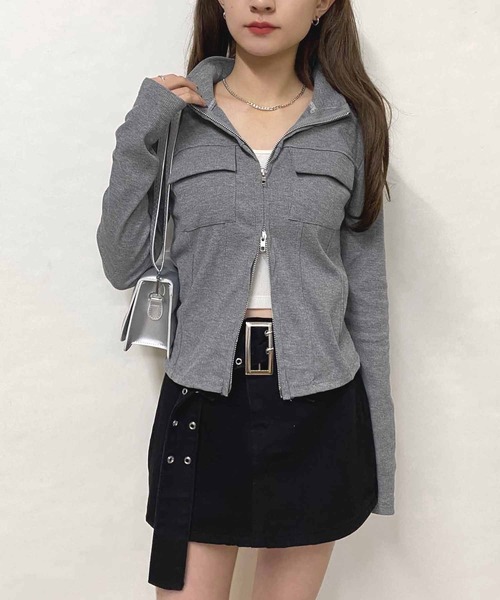 NANEA(ナネア)の「ポケット付きダブルジップハイネックトップス(Tシャツ/カットソー・レディース・グレー・SMALL/MEDIUM/LARGE)」の13枚目の写真