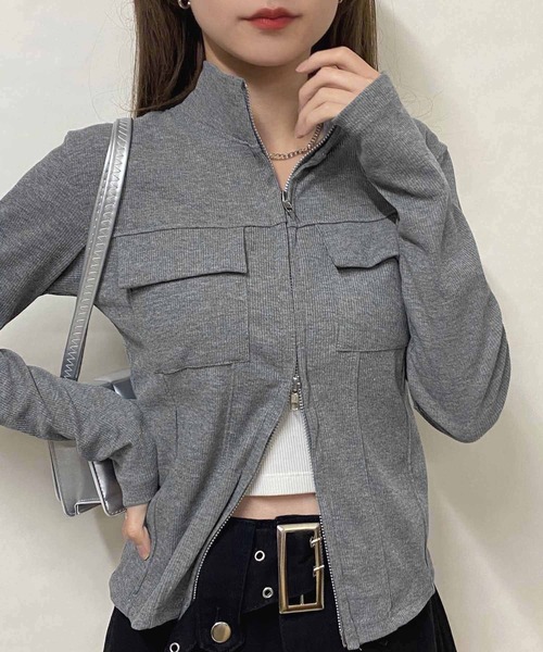 NANEA(ナネア)の「ポケット付きダブルジップハイネックトップス(Tシャツ/カットソー・レディース・グレー・SMALL/MEDIUM/LARGE)」の14枚目の写真