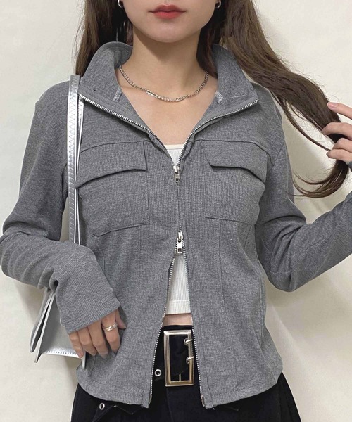 NANEA(ナネア)の「ポケット付きダブルジップハイネックトップス(Tシャツ/カットソー・レディース・グレー・SMALL/MEDIUM/LARGE)」の19枚目の写真