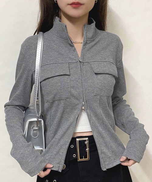 NANEA(ナネア)の「ポケット付きダブルジップハイネックトップス(Tシャツ/カットソー・レディース・グレー・SMALL/MEDIUM/LARGE)」の15枚目の写真