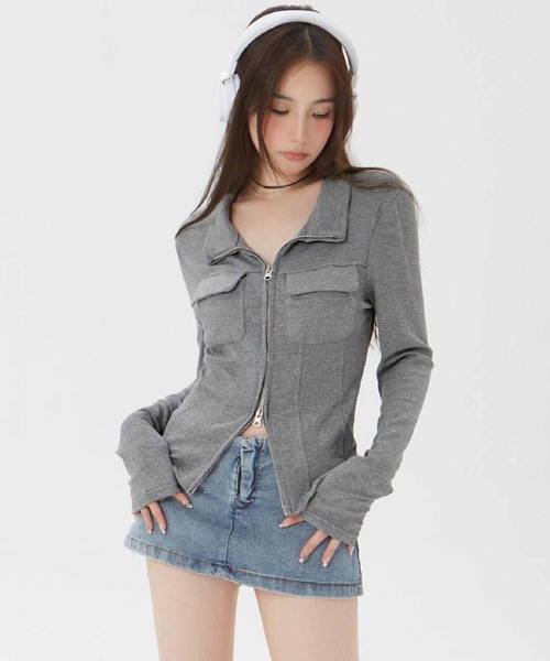 NANEA(ナネア)の「ポケット付きダブルジップハイネックトップス(Tシャツ/カットソー・レディース・グレー・SMALL/MEDIUM/LARGE)」の22枚目の写真