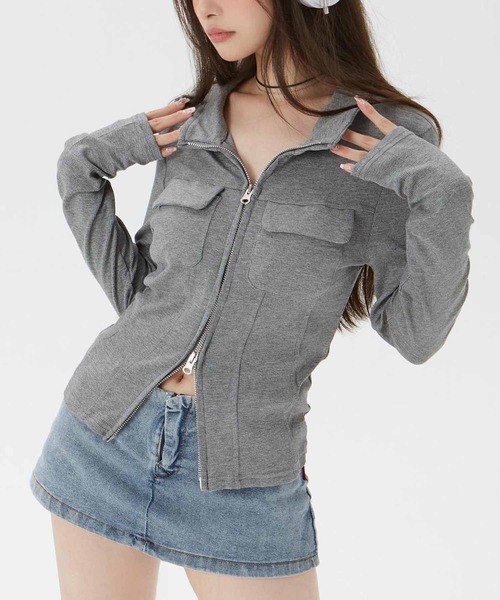 NANEA(ナネア)の「ポケット付きダブルジップハイネックトップス(Tシャツ/カットソー・レディース・グレー・SMALL/MEDIUM/LARGE)」の21枚目の写真