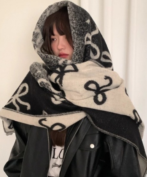 リボンアクセントニットマフラー（マフラー）｜Vipoa（ヴィポア