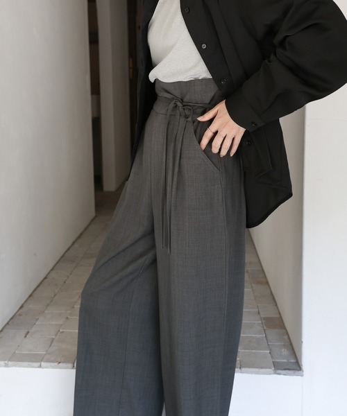 セール】【Et】High-Waisted Gathered-Tuck Wide-Leg Pants