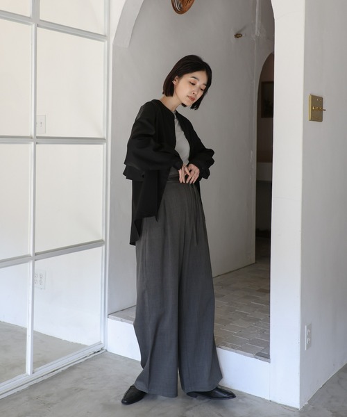 select MOCA Et（セレクトモカエト）の「【Et】High-Waisted Gathered-Tuck Wide-Leg Pants（スラックス・レディース・ライトブラウン/チャコール・LARGE/MEDIUM）」の7枚目の写真