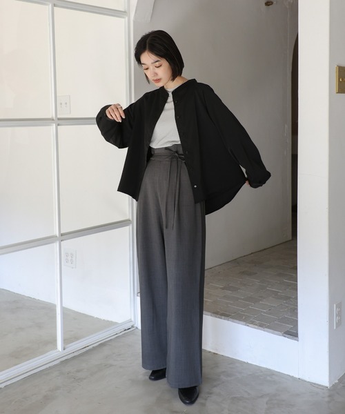 select MOCA Et（セレクトモカエト）の「【Et】High-Waisted Gathered-Tuck Wide-Leg Pants（スラックス・レディース・ライトブラウン/チャコール・LARGE/MEDIUM）」の3枚目の写真