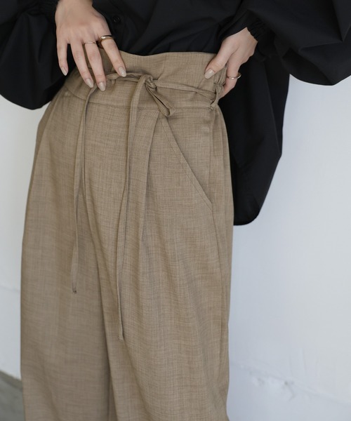 セール】【Et】High-Waisted Gathered-Tuck Wide-Leg Pants