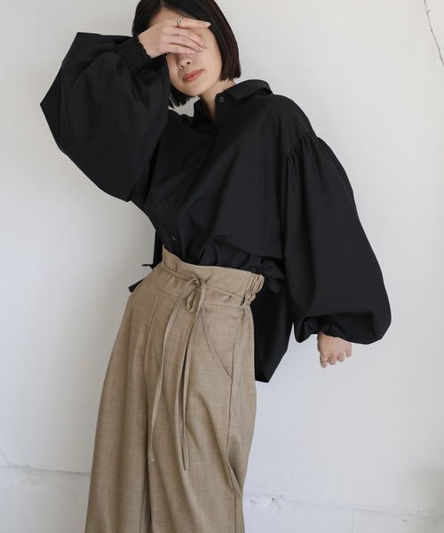 select MOCA Et（セレクトモカエト）の「【Et】High-Waisted Gathered-Tuck Wide-Leg Pants（スラックス・レディース・ライトブラウン/チャコール・LARGE/MEDIUM）」の12枚目の写真