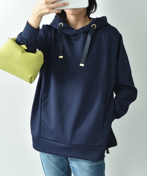 INTERPLANET（インタープラネット）の「サイドＺＩＰダンボールフーディー（パーカー・レディース・グレイッシュベージュ/ブラック/ネイビー/グレー・FREE）」の4枚目の写真