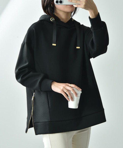 INTERPLANET（インタープラネット）の「サイドＺＩＰダンボールフーディー（パーカー・レディース・グレイッシュベージュ/ブラック/ネイビー/グレー・FREE）」の2枚目の写真