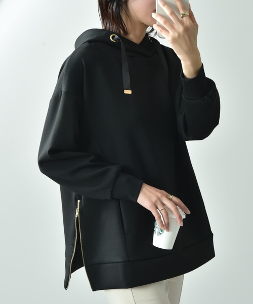 INTERPLANET（インタープラネット）の「サイドＺＩＰダンボールフーディー（パーカー・レディース・グレイッシュベージュ/ブラック/ネイビー/グレー・FREE）」の21枚目の写真