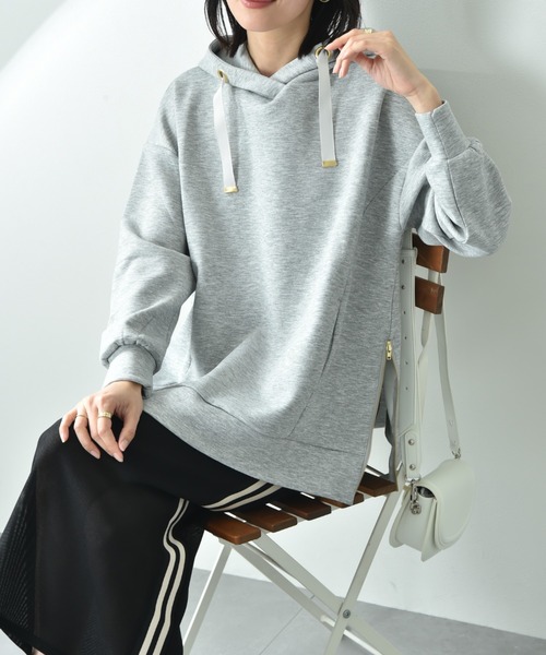 INTERPLANET（インタープラネット）の「サイドＺＩＰダンボールフーディー（パーカー・レディース・グレイッシュベージュ/ブラック/ネイビー/グレー・FREE）」の13枚目の写真