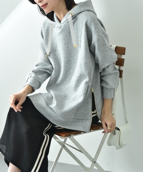 INTERPLANET（インタープラネット）の「サイドＺＩＰダンボールフーディー（パーカー・レディース・グレイッシュベージュ/ブラック/ネイビー/グレー・FREE）」の12枚目の写真