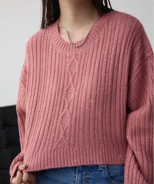 AZUL by moussy（アズールバイマウジー）の「スパンコールニットトップス（ニット/セーター・レディース・ピンク/ブラック/グレー・FREE）」の3枚目の写真