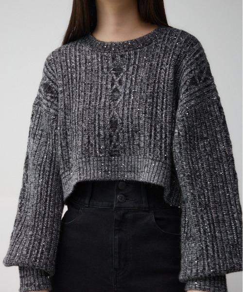 AZUL by moussy（アズールバイマウジー）の「スパンコールニットトップス（ニット/セーター・レディース・ピンク/ブラック/グレー・FREE）」の2枚目の写真