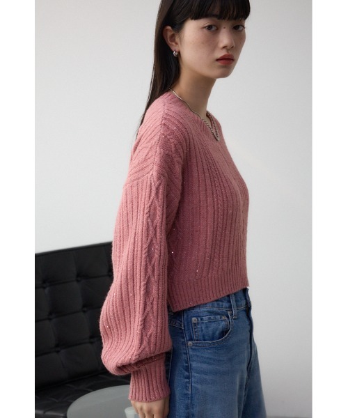 AZUL by moussy（アズールバイマウジー）の「スパンコールニットトップス（ニット/セーター・レディース・ピンク/ブラック/グレー・FREE）」の4枚目の写真