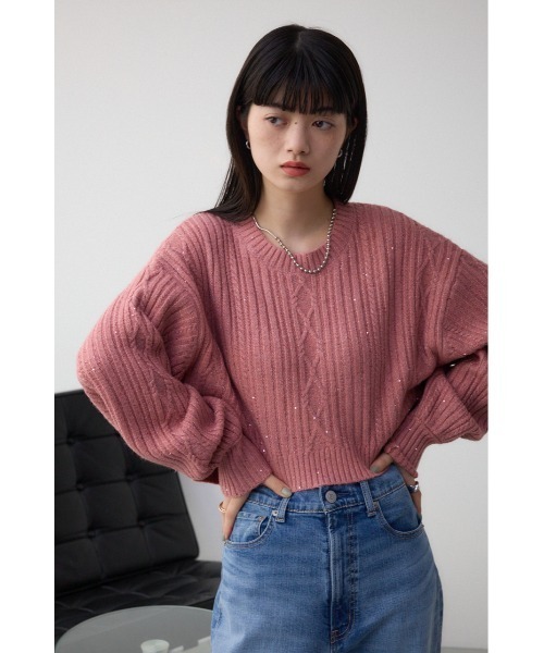 AZUL by moussy（アズールバイマウジー）の「スパンコールニットトップス（ニット/セーター・レディース・ピンク/ブラック/グレー・FREE）」の5枚目の写真