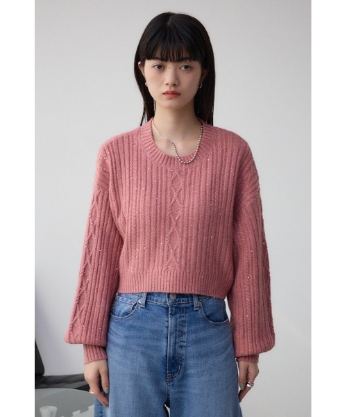 AZUL by moussy（アズールバイマウジー）の「スパンコールニットトップス（ニット/セーター・レディース・ピンク/ブラック/グレー・FREE）」の7枚目の写真