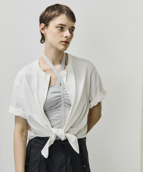 UNFIL(アンフィル)の「unfil アンフィル / dry touch cotton jersey front-tie T-cardigan ドライタッチコットンジャージーフロントタイTカーディガン / WVSP-UW131(Tシャツ/カットソー・レディース・ホワイト/ブラック・1)」の1枚目の写真