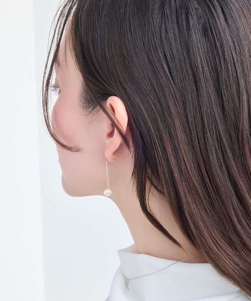 Phoebe（フィービィー）の「【痛くないシリーズ】【金属アレルギー対応】トライアングルコットンパールライトフィットイヤリング（イヤリング・レディース・ホワイト・FREE）」の2枚目の写真