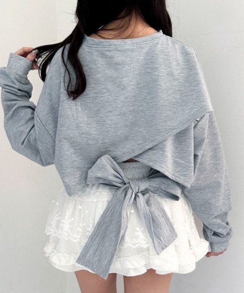 Mejoul（メジュール）の「【2025年秋冬新作】バックリボンデザイン ショート丈 スウェット（スウェット・レディース・グレー/ホワイト/ブラック・F）」の3枚目の写真