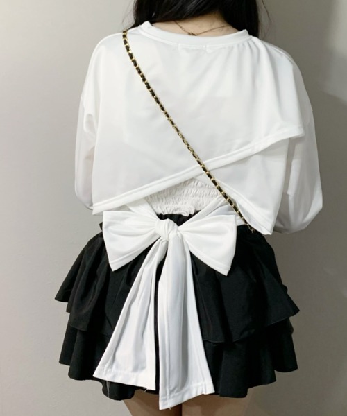 Mejoul（メジュール）の「【2025年秋冬新作】バックリボンデザイン ショート丈 スウェット（スウェット・レディース・グレー/ホワイト/ブラック・F）」の2枚目の写真