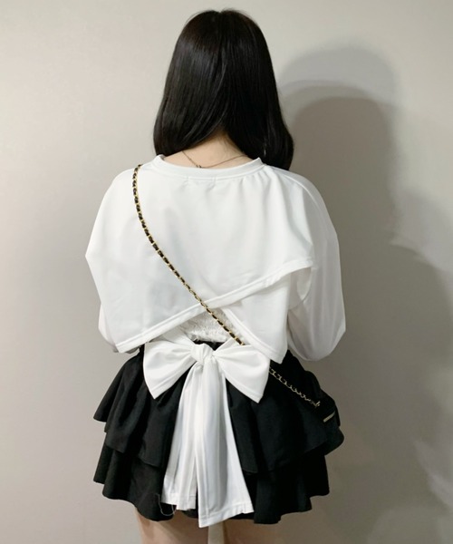 Mejoul（メジュール）の「【2025年秋冬新作】バックリボンデザイン ショート丈 スウェット（スウェット・レディース・グレー/ホワイト/ブラック・F）」の11枚目の写真