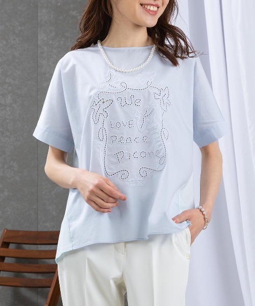STUDIO PICONE（スタジオピッコーネ）の「カットワーク刺繍冷感Ｔシャツ（Tシャツ/カットソー・レディース・ネイビー/ホワイト/ブルー・LL/L/M）」の3枚目の写真