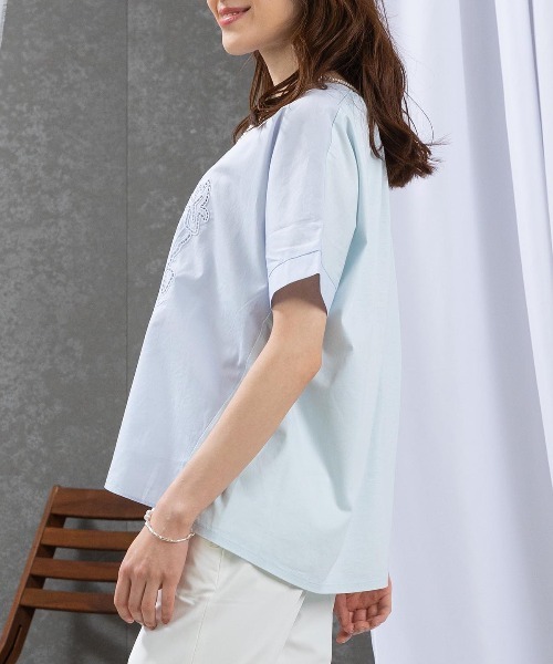 STUDIO PICONE（スタジオピッコーネ）の「カットワーク刺繍冷感Ｔシャツ（Tシャツ/カットソー・レディース・ネイビー/ホワイト/ブルー・LL/L/M）」の5枚目の写真