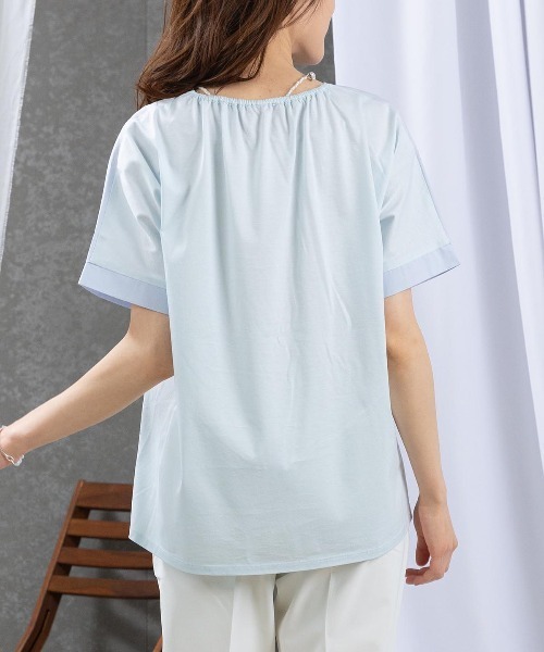 STUDIO PICONE（スタジオピッコーネ）の「カットワーク刺繍冷感Ｔシャツ（Tシャツ/カットソー・レディース・ネイビー/ホワイト/ブルー・LL/L/M）」の6枚目の写真