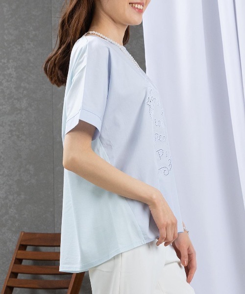 STUDIO PICONE（スタジオピッコーネ）の「カットワーク刺繍冷感Ｔシャツ（Tシャツ/カットソー・レディース・ネイビー/ホワイト/ブルー・LL/L/M）」の8枚目の写真