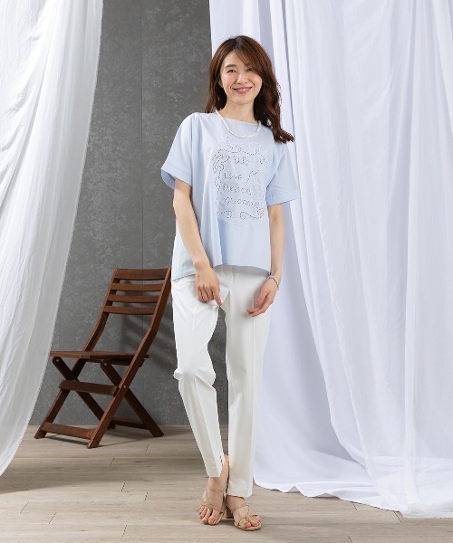 STUDIO PICONE（スタジオピッコーネ）の「カットワーク刺繍冷感Ｔシャツ（Tシャツ/カットソー・レディース・ネイビー/ホワイト/ブルー・LL/L/M）」の9枚目の写真