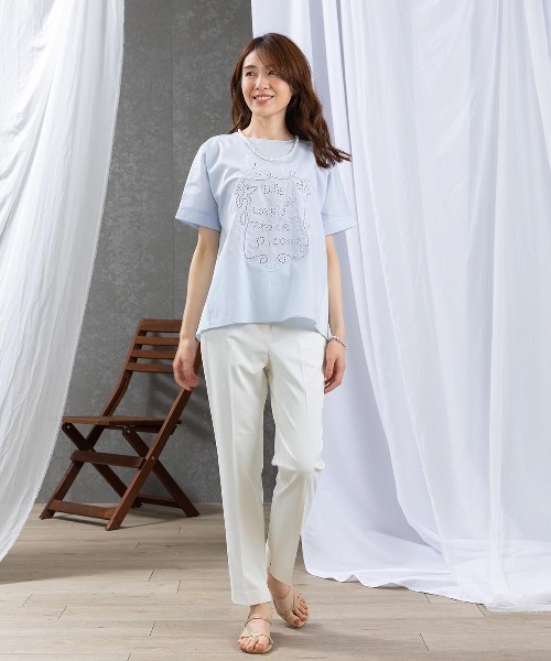 STUDIO PICONE（スタジオピッコーネ）の「カットワーク刺繍冷感Ｔシャツ（Tシャツ/カットソー・レディース・ネイビー/ホワイト/ブルー・LL/L/M）」の10枚目の写真
