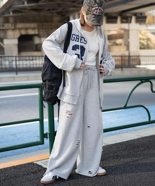 WEGO（ウィゴー）の「WEGO/ダメージスウェットワイドパンツ（スウェットパンツ・レディース・ブルー/ブラック/杢グレー/その他1・FREE）」の19枚目の写真