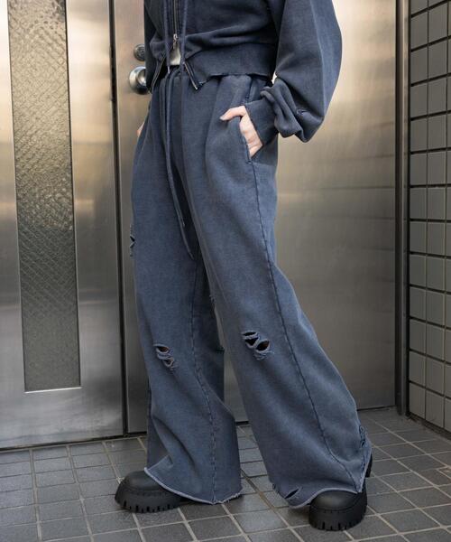 WEGO（ウィゴー）の「WEGO/ダメージスウェットワイドパンツ（スウェットパンツ・レディース・ブルー/ブラック/杢グレー/その他1・FREE）」の7枚目の写真