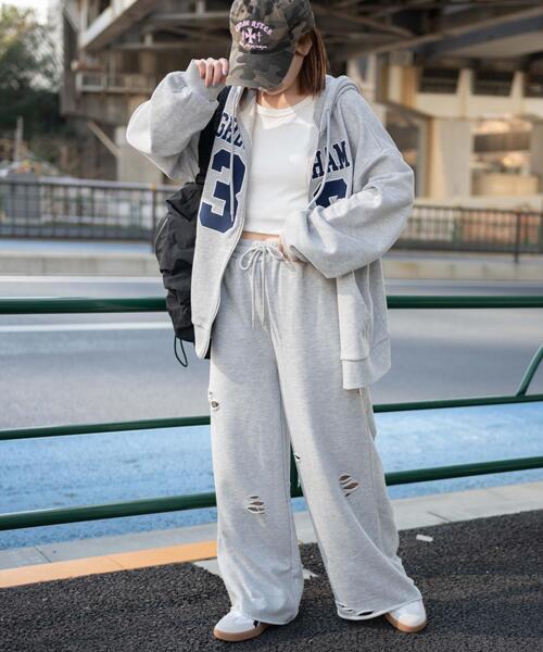 WEGO（ウィゴー）の「WEGO/ダメージスウェットワイドパンツ（スウェットパンツ・レディース・ブルー/ブラック/杢グレー/その他1・FREE）」の5枚目の写真