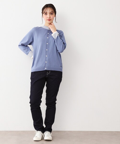LAURA ASHLEY(ローラアシュレイ)の「【WEB限定色!/日本製/ワンマイルウエア】 コットン コンパクトヤーン カーディガン(カーディガン/ボレロ・レディース・ブルー系・38)」の3枚目の写真