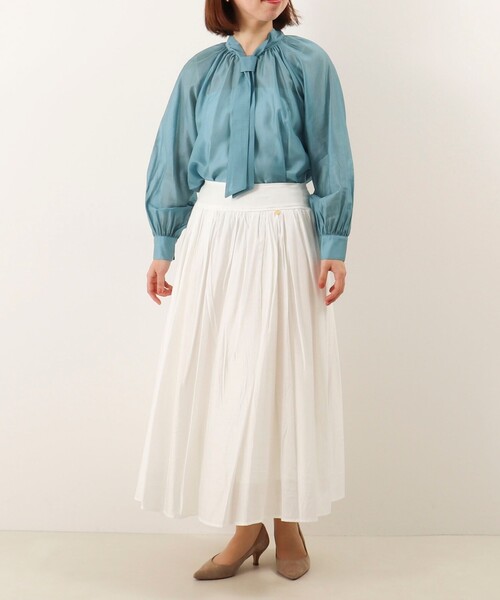 MICO COULIER（ミコクリエ）の「《セットアップ対応》シルキーローンスカート（スカート・レディース・サックスブルー/オフホワイト/チャコールグレー・38/36）」の10枚目の写真