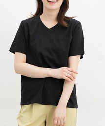 Honeys | 【ハニさら・接触冷感・UVカット】きれいめVネックTシャツ(Tシャツ/カットソー)