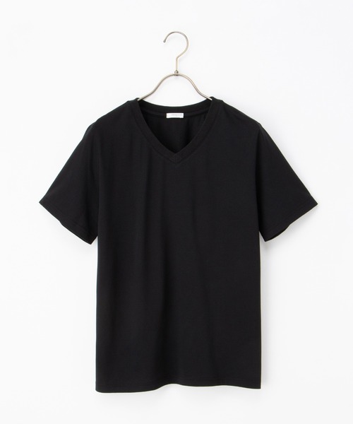 Honeys(ハニーズ)の「【ハニさら・接触冷感・UVカット】きれいめVネックTシャツ(Tシャツ/カットソー・レディース・カーキ/ブラック/オフホワイト/ブルー/スミクロ/モカ・L/LL/M/S)」の19枚目の写真