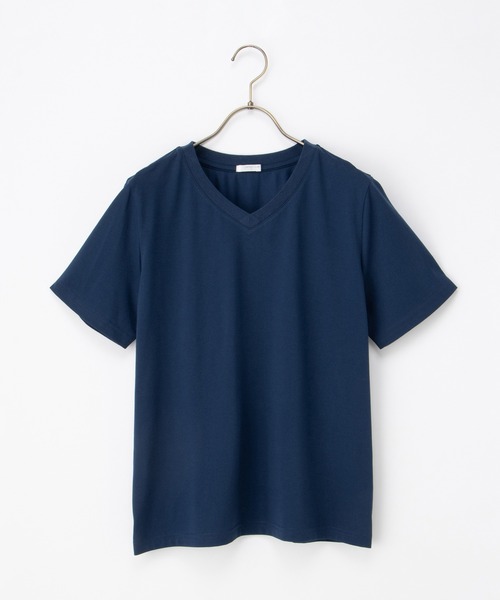 Honeys(ハニーズ)の「【ハニさら・接触冷感・UVカット】きれいめVネックTシャツ(Tシャツ/カットソー・レディース・カーキ/ブラック/オフホワイト/ブルー/スミクロ/モカ・L/LL/M/S)」の21枚目の写真