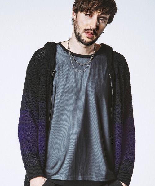 NO ID.（ノーアイディ）の「【NO ID.】Changing Sheer Knit Zip Parka / チェンジング シアー ニット ジップ パーカ（パーカー・メンズ・ブラック/ブラック×ブルー/ブラック×パープル・ONE SIZE）」の2枚目の写真