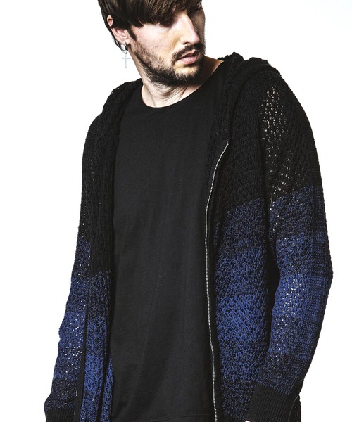 NO ID.（ノーアイディ）の「【NO ID.】Changing Sheer Knit Zip Parka / チェンジング シアー ニット ジップ パーカ（パーカー・メンズ・ブラック/ブラック×ブルー/ブラック×パープル・ONE SIZE）」の3枚目の写真