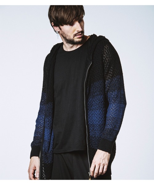 NO ID.（ノーアイディ）の「【NO ID.】Changing Sheer Knit Zip Parka / チェンジング シアー ニット ジップ パーカ（パーカー・メンズ・ブラック/ブラック×ブルー/ブラック×パープル・ONE SIZE）」の6枚目の写真