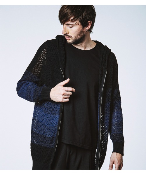 NO ID.（ノーアイディ）の「【NO ID.】Changing Sheer Knit Zip Parka / チェンジング シアー ニット ジップ パーカ（パーカー・メンズ・ブラック/ブラック×ブルー/ブラック×パープル・ONE SIZE）」の8枚目の写真