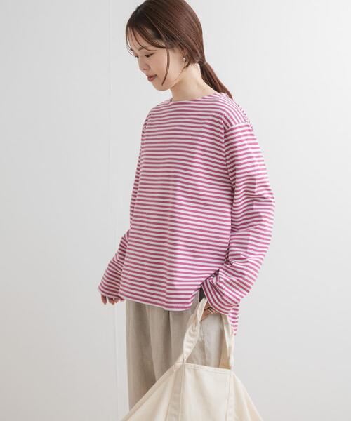 URBAN RESEARCH DOORS（アーバンリサーチドアーズ）の「ラウンドヘムボーダーロングTシャツ（Tシャツ/カットソー・レディース・ブルー系その他/ブラック系その他/ピンク系その他・MEDIUM）」の4枚目の写真