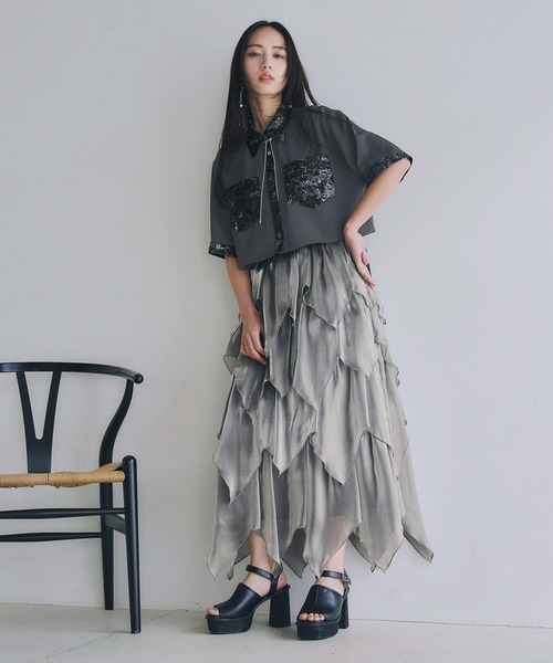 HARE（ハレ）の「ジャガードキリカエショートシャツ(HARE)（シャツ/ブラウス・レディース・ブルー/ブラック/ライトグリーン/ピンク/グリーン系その他/ブルーパープル/オレンジ/ブルー系その他/オレンジ系その他・FREE）」の22枚目の写真