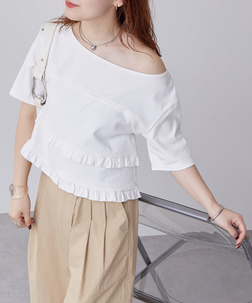 mystic（ミスティック）の「レイヤードフリルTシャツ（Tシャツ/カットソー・レディース・ライム/ブラック/オフホワイト・FREE）」の6枚目の写真