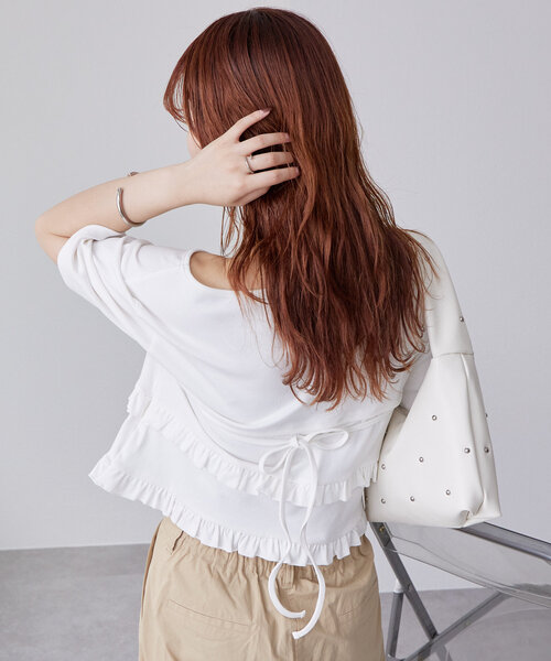 mystic（ミスティック）の「レイヤードフリルTシャツ（Tシャツ/カットソー・レディース・ライム/ブラック/オフホワイト・FREE）」の7枚目の写真